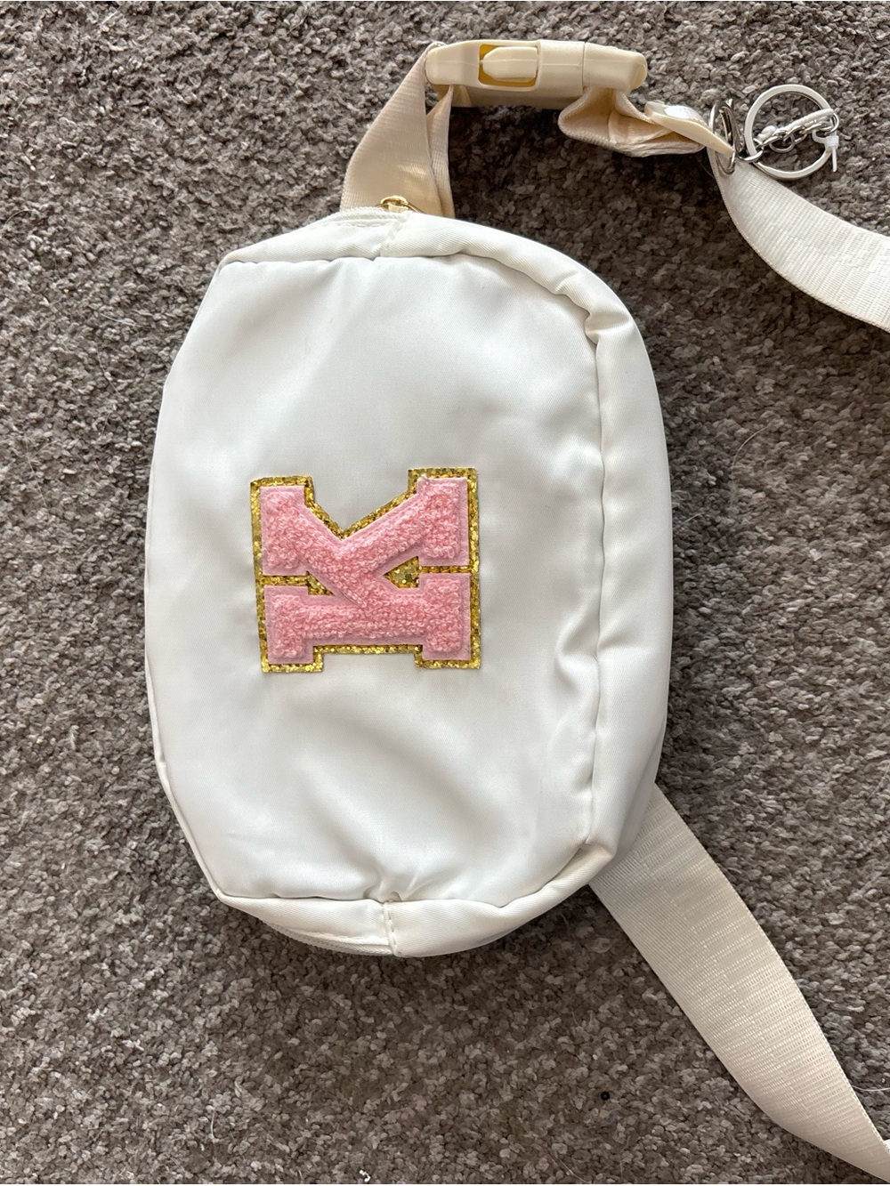 Kids White Crossbody Bag with Pink Patch